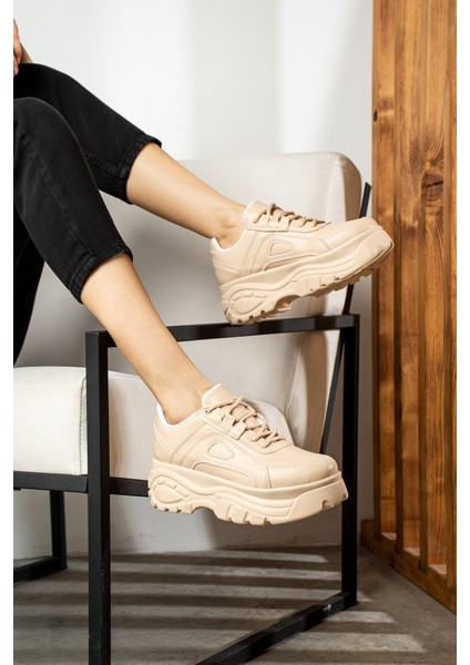 Günlük Kadın Spor Ayakkabı Yüksek Taban 6 cm Sneaker Siyah - Beyaz - Bej - Rugan - Süet 001