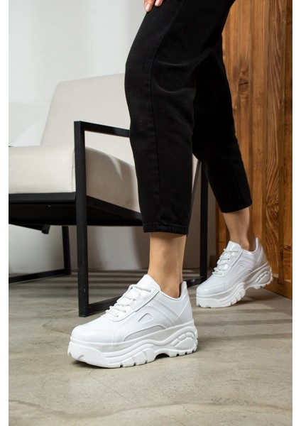 Günlük Kadın Spor Ayakkabı Yüksek Taban 6 cm Sneaker Siyah - Beyaz - Bej - Rugan - Süet 001 fırsatları