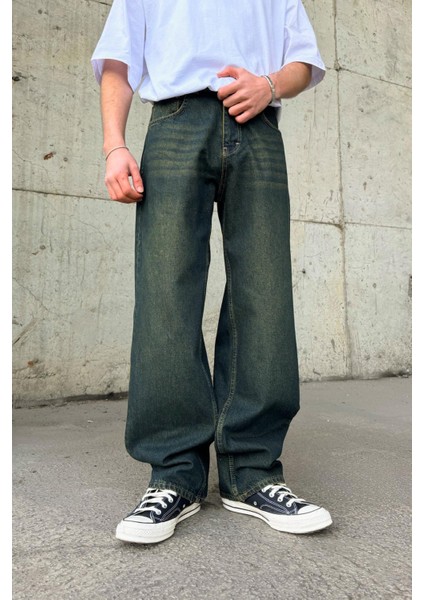 Çizgili Super Yeşil Baggy Jean