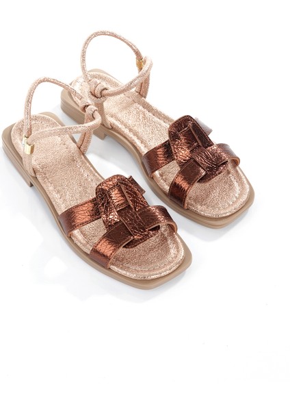 MİA028-3014 Deri Kadın Günlük Ortopedik Bronz Tatil Sandalet modelleri