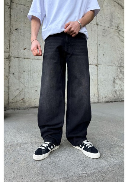 Çizgili Super Siyah Baggy Jean