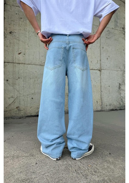 Çizgili Super Buz Mavi Baggy Jean fiyatları