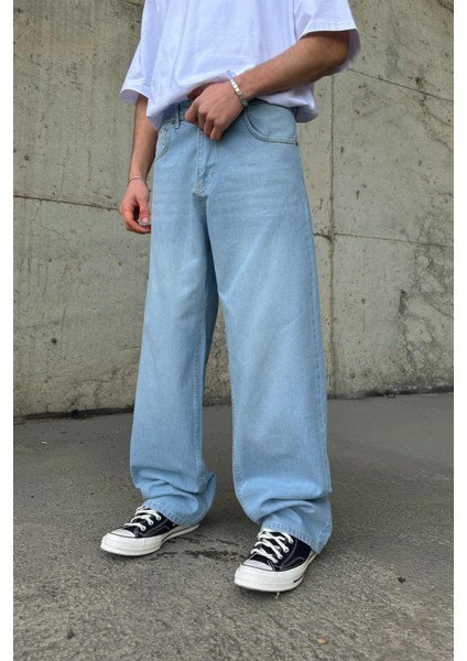 Çizgili Super Buz Mavi Baggy Jean modelleri