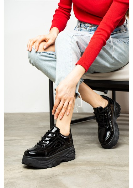 Günlük Kadın Spor Ayakkabı Yüksek Taban 6 cm Sneaker Siyah - Beyaz - Bej - Rugan - Süet 001