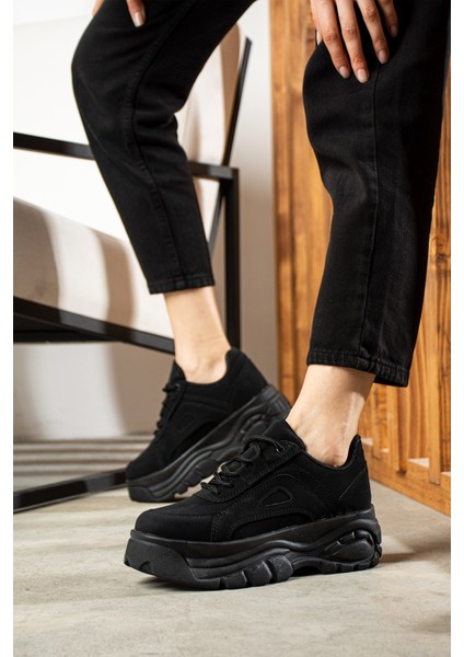 Günlük Kadın Spor Ayakkabı Yüksek Taban 6 cm Sneaker Siyah - Beyaz - Bej - Rugan - Süet 001