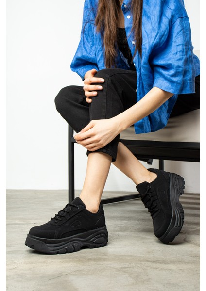 Günlük Kadın Spor Ayakkabı Yüksek Taban 6 cm Sneaker Siyah - Beyaz - Bej - Rugan - Süet 001 modelleri