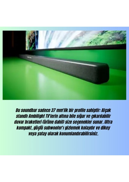 Phılıps Subwoofer, Maks. 320 W / 160 W Rms, 2.1 Kanal, Dolby Atmos, Bluetooth Soundbar