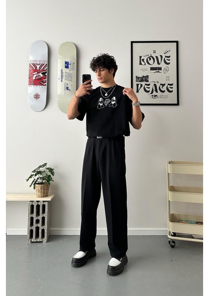Racism Baskılı Siyah Oversize Tişört