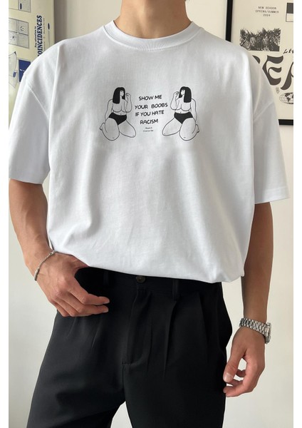 Racism Baskılı Oversize Tişört