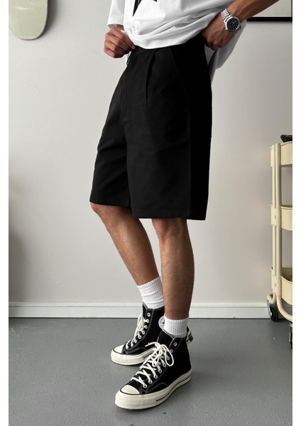 Gabardin Kumaş Siyah Basic Şort