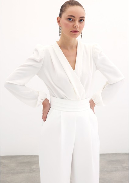 Kruvaze Vatkalı Bodysuit - Ekru fiyatları