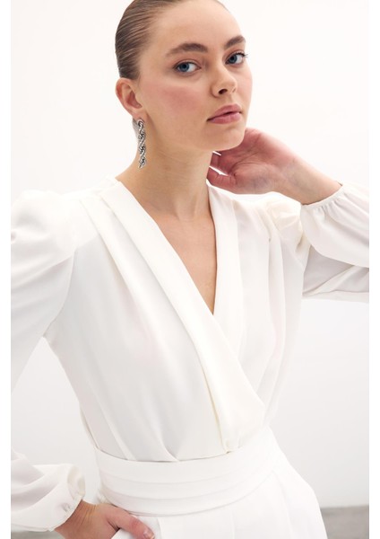 Kruvaze Vatkalı Bodysuit - Ekru indirimleri