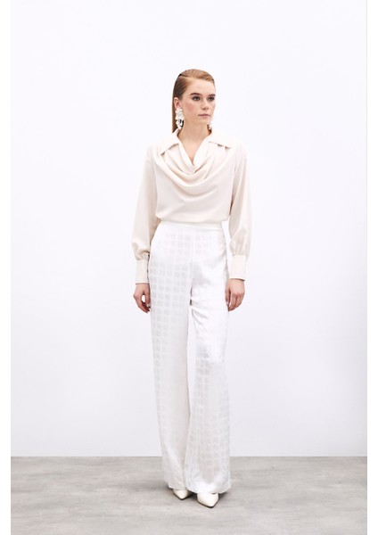 Degaje Yaka Incili Salaş Bluz - Bej indirimleri