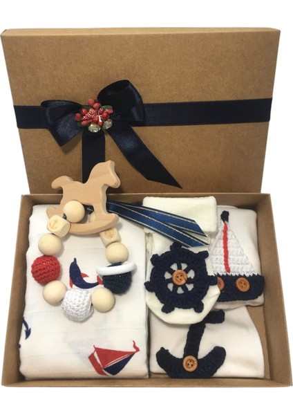 Hoşgeldin Bebek, Yenidoğan Erkek Bebek, Denizci Motifli Hediye Seti