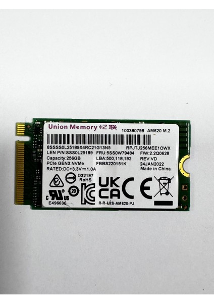 RPJTJ256MEE1OWX 256GB Nvme M.2 SSD (Kutusuz)