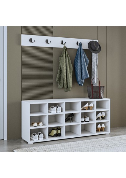 AY001 Talu Askılı Ayakkabılık, Çok Raflı Ayakkabılık, Ev-Ofis, Beyaz