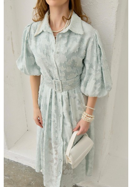 Balon Kollu Kemerli Brode Elbise fiyatları