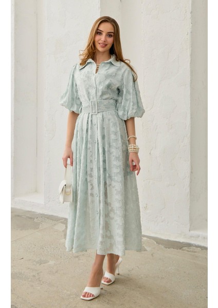 Balon Kollu Kemerli Brode Elbise indirimleri