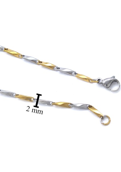 316L Çelik Iki Renli Erkek Zincir Kolye 55 cm ZN-256