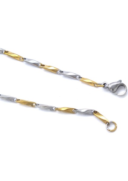 316L Çelik Iki Renli Erkek Zincir Kolye 55 cm ZN-256