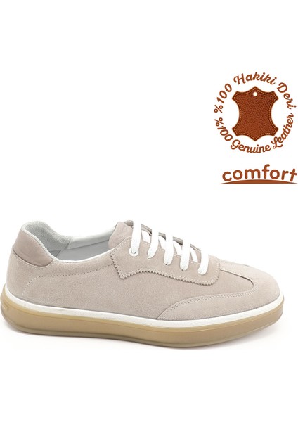Erkek Vizon Bağcıklı Hakiki Deri Comfort Sneaker