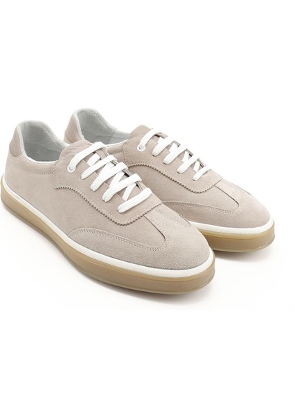 Erkek Vizon Bağcıklı Hakiki Deri Comfort Sneaker