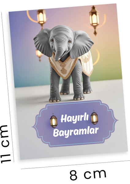 | Sevimli Hayvanlar Temalı Bayram Harçlık Kartları, Tebrik Kartları, Hediye Kartı - 12 Adet