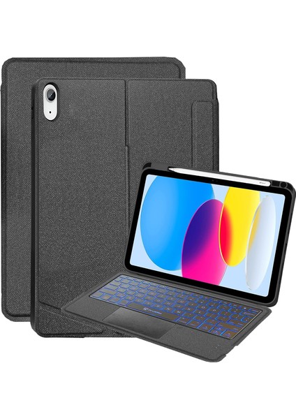 Apple iPad (11. Nesil) A16 2025 Uyumlu Mag Touchpad Blutooth Işıklı Standlı Klavyeli Kılıf