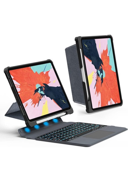 Apple Ipad Air 11 M3 Çipli 2025 Uyumlu Mag Touchpad Blutooth Işıklı Standlı Klavyeli Kılıf