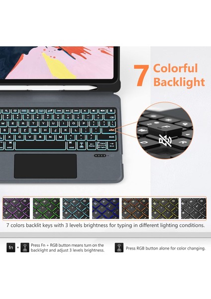 Apple Ipad Air 11 M3 Çipli 2025 Uyumlu Mag Touchpad Blutooth Işıklı Standlı Klavyeli Kılıf
