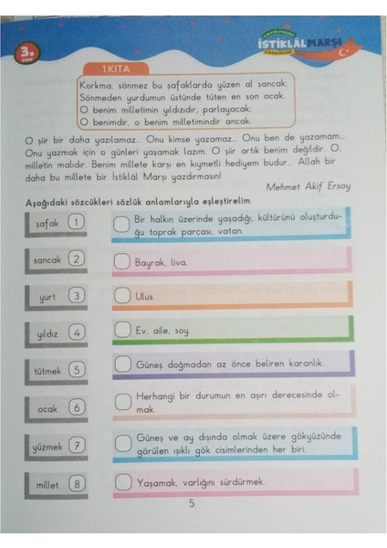3. Sınıf Istiklal Marşı Temalı Okuma Anlama Kitabı Etkinlikli 10 Kıta Için Özel Hikaye Metinleri modelleri