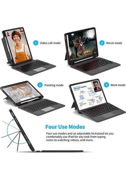 Apple Ipad Air 13INÇ M3 Çipli 2025 Uyumlu Mag Touchpad Blutooth Işıklı Standlı Klavyeli Kılıf modelleri