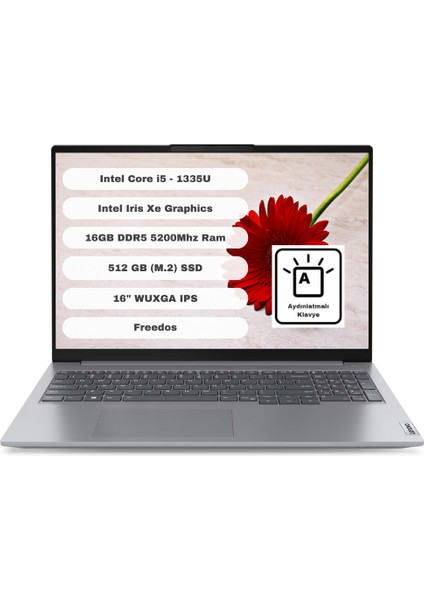 Thinkbook 16 21KH001ETR I5-1335U 16GB 512GB SSD O/b Intel UHD 16" Dos Gri Notebook
