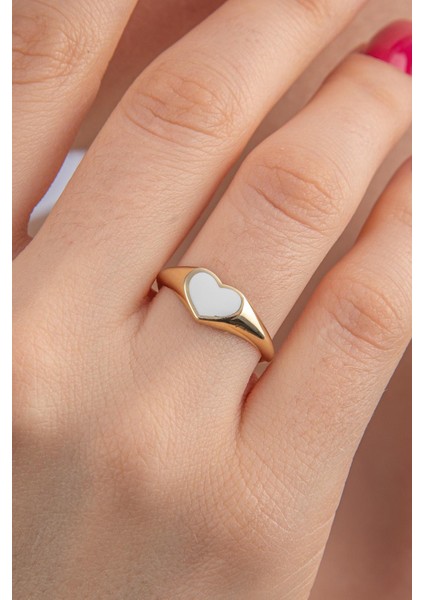 14 Ayar Altın Beyaz Kalp Yüzük