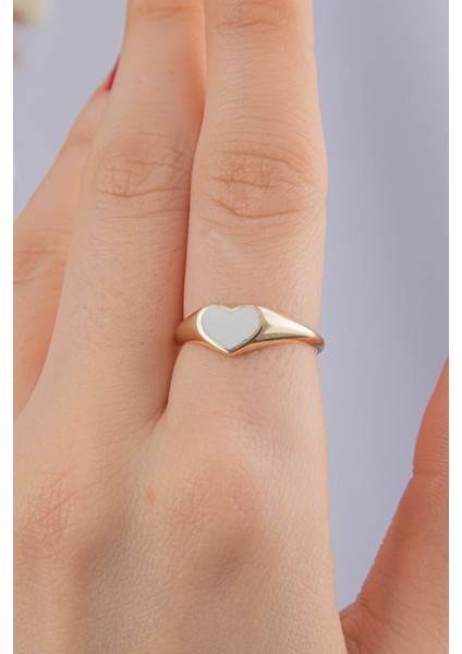 14 Ayar Altın Beyaz Kalp Yüzük modelleri