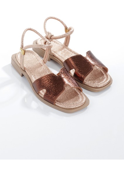MİA028-3013 Deri Kadın Günlük Ortopedik Bronz Tatil Sandaleti