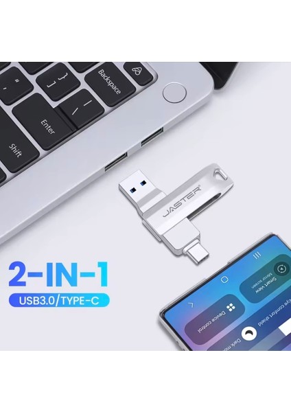 Jaster 256Gb. Type-C ve Usb 3.0 Hızlı Usb Flash Bellek Otg Çift Girişli Metal Sağlam ve Orjinal