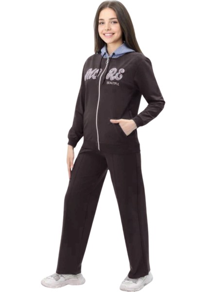 MORE NAKIŞLI KAPÜŞONLU KIZ EŞOFMAN TAKIMI