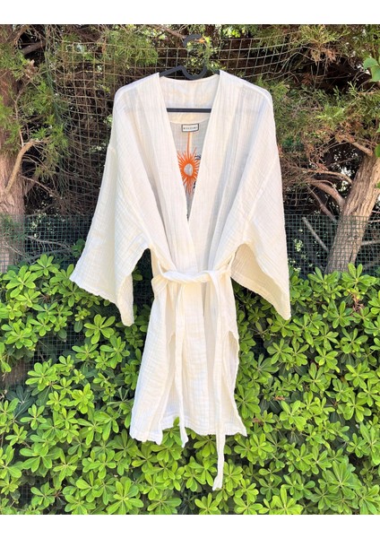 Kaplan Desenli Beyaz Müslin Kumaş Kimono ( Tek Ebat )