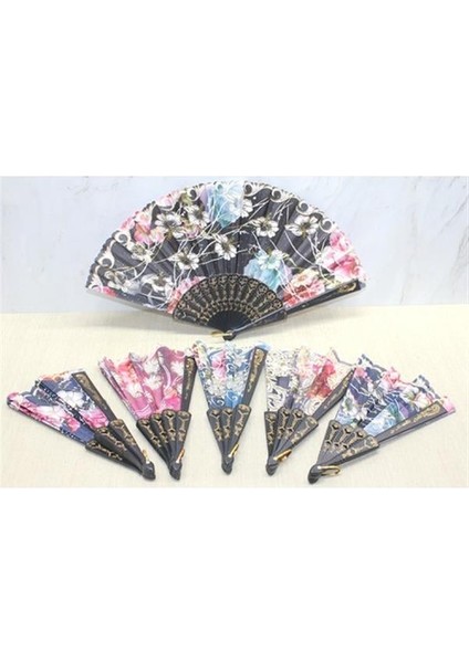Plastik Çiçek Desenli Yelpaze