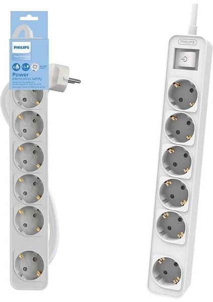 Phılıps CHP2164W/62 6lı Grup Priz Topraklı 1.5 Metre Anahtarlı