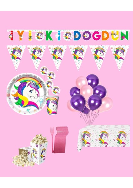 Unicorn 24 Kişilik Full Set Doğum Günü Parti Malzemeleri