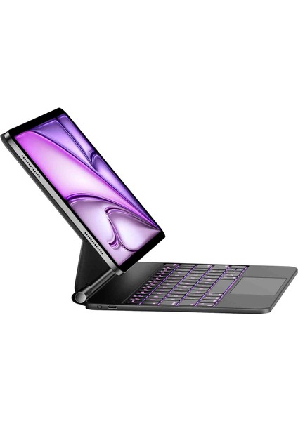 Apple iPad Air 13INÇ M3 Çipli 2025 Uyumlu Magic Uyumlu Touchpad Işıklı Klavyeli Kılıf