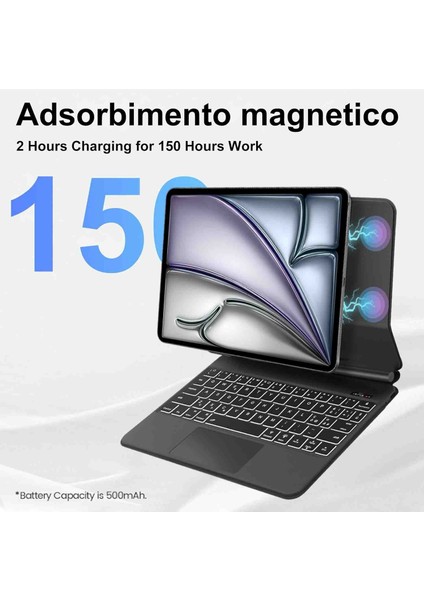 Apple iPad Air 13INÇ M3 Çipli 2025 Uyumlu Magic Uyumlu Touchpad Işıklı Klavyeli Kılıf