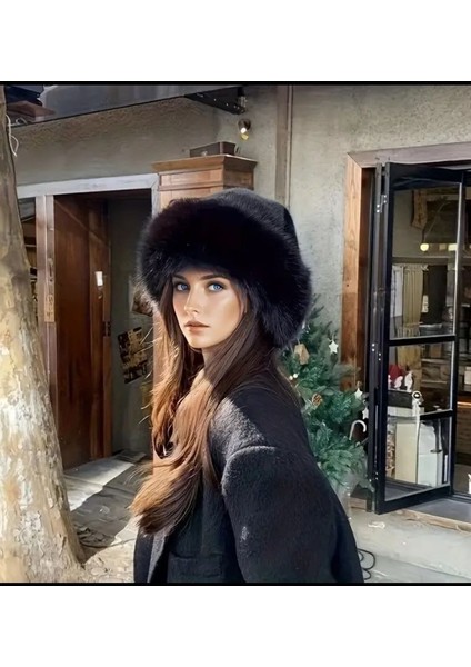 Kışlık Tüylü Kadın Siyah Şapka /kalpak