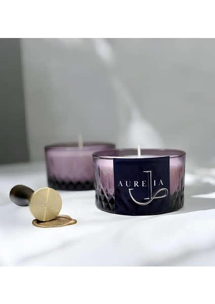 -Tekli Mor Kristal Desenli Cam Kase Kokulu Mum