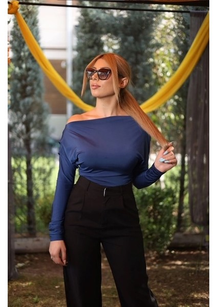Mavi Kayık Yaka Sandy Bluz modelleri