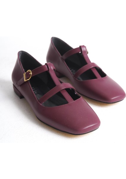 FESTA Bordo Cilt Tokalı Casual Babet Kadın