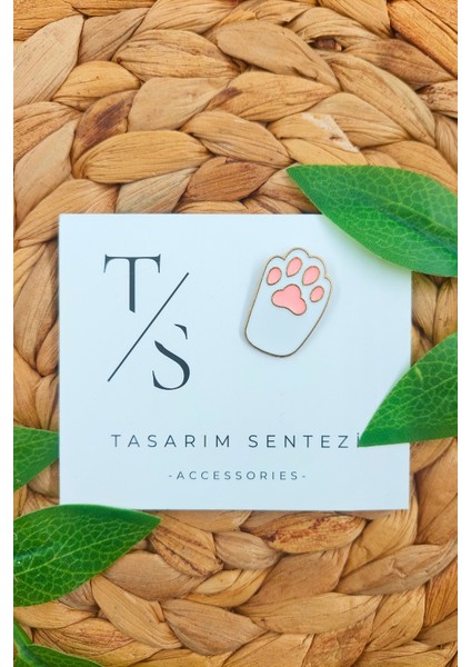 Rozet Metal Broş Pati Kedi Köpek Hayvan Ayağı Pembe Yaka Okul Çantası Kıyafet Şapka Aksesuar