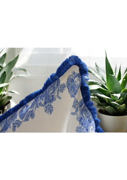 Mofhomecollection Keten Üstü Dijital Baskı Saçak Kırlent Kılıfı